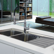 Load image into Gallery viewer, Franke Neptune NEX621 Stainless Steel Double Bowl Inset Sink with RH Drainer 510x1160mm