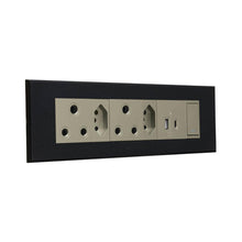 Load image into Gallery viewer, VETi 3 3VOMNI3TG Aura Omni Cluster 2x USB + 2x V-Slim + 2x RSA Sockets - Graphite / Titanium