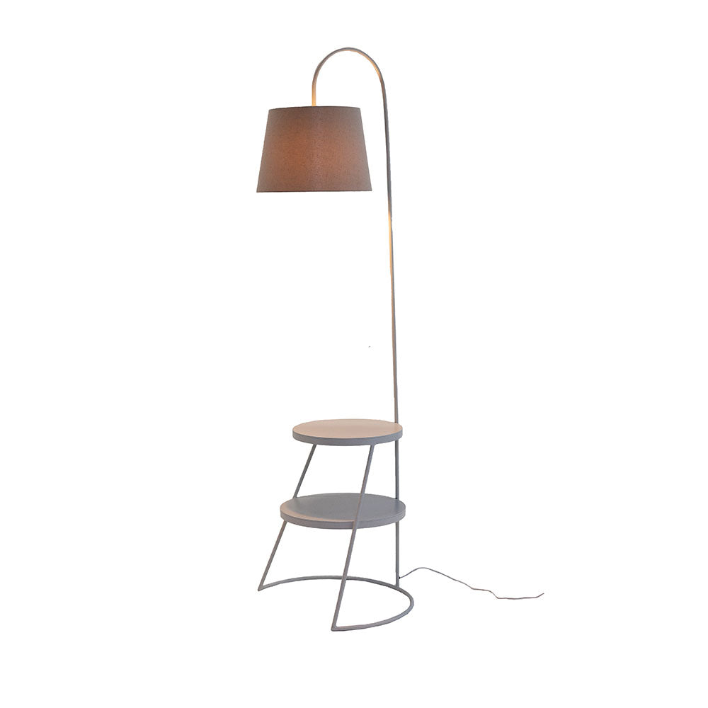 Leidi Floor Lamp & Side Table - Light Grey with Taupe Shade