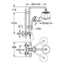 Load image into Gallery viewer, GROHE G-27922000 Tempesta Cosmopolitan 160 Shower System with Thermostat Technical drawing