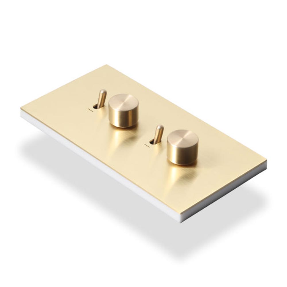 Lumen8 Q-BIC 2 Lever 2 Way Light Switches & 2 Rotary Dimmers 2 x 6 - Brushed Brass