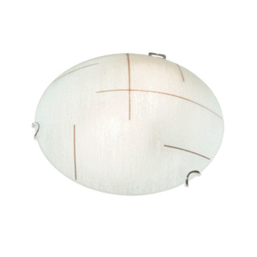 Frosted Patterned Glass with Polished Chrome Clips and Simple Line pattern Ceiling Light 250mm