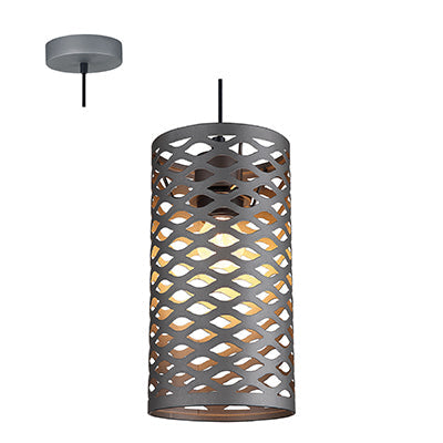 Narrow Cylindrical Caged 28W Metal Pendant - Grey