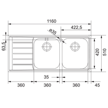 Load image into Gallery viewer, Franke Neptune NEX 621 Double Bowl Deep Inset Sink RH Drainer - Stainless Steel
