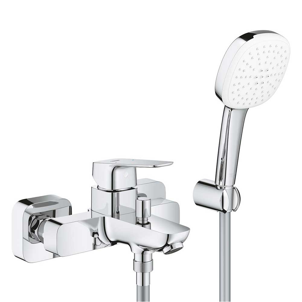 GROHE Cubeo Exposed Bath Mixer Tap with Handspray - Chrome