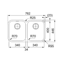 Load image into Gallery viewer, Franke Smart SRX120-34-34 Stainless Steel Double Bowl Undermount Sink 446x762mm
