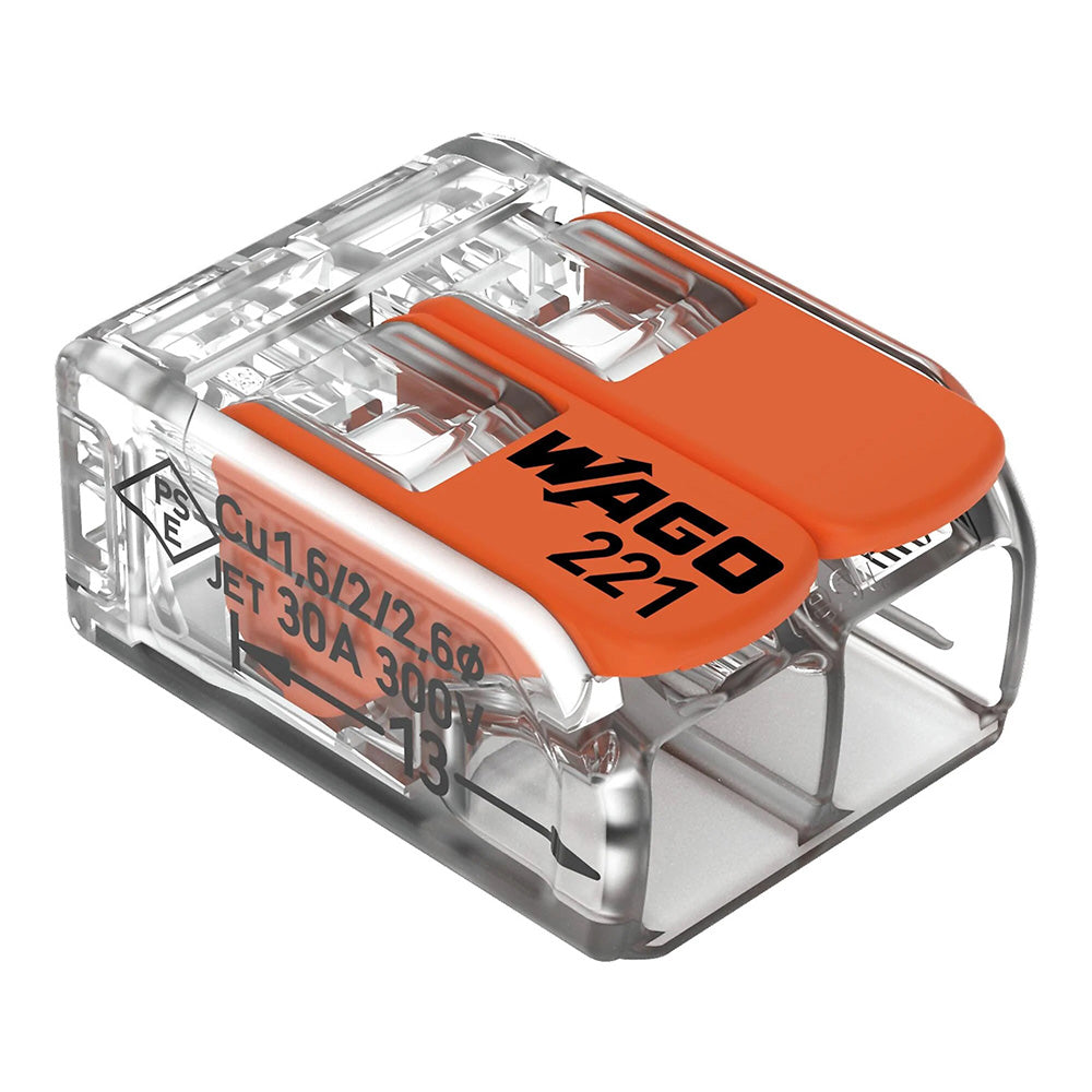 Wago 221 Lever Type 2 Way Splicing Connector 0.5 - 6mm² - Orange