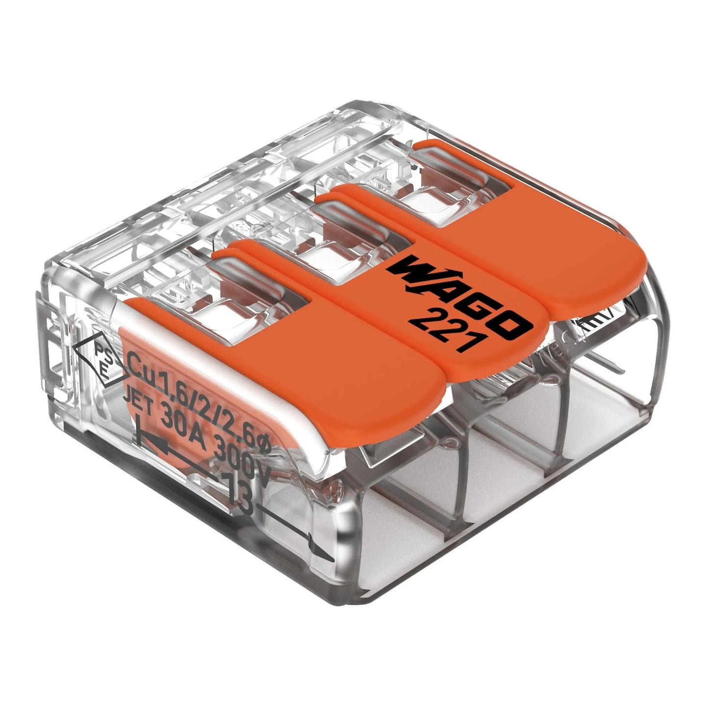 Wago 221 Lever Type 3 Way Splicing Connector 0.5 - 6mm² - Orange