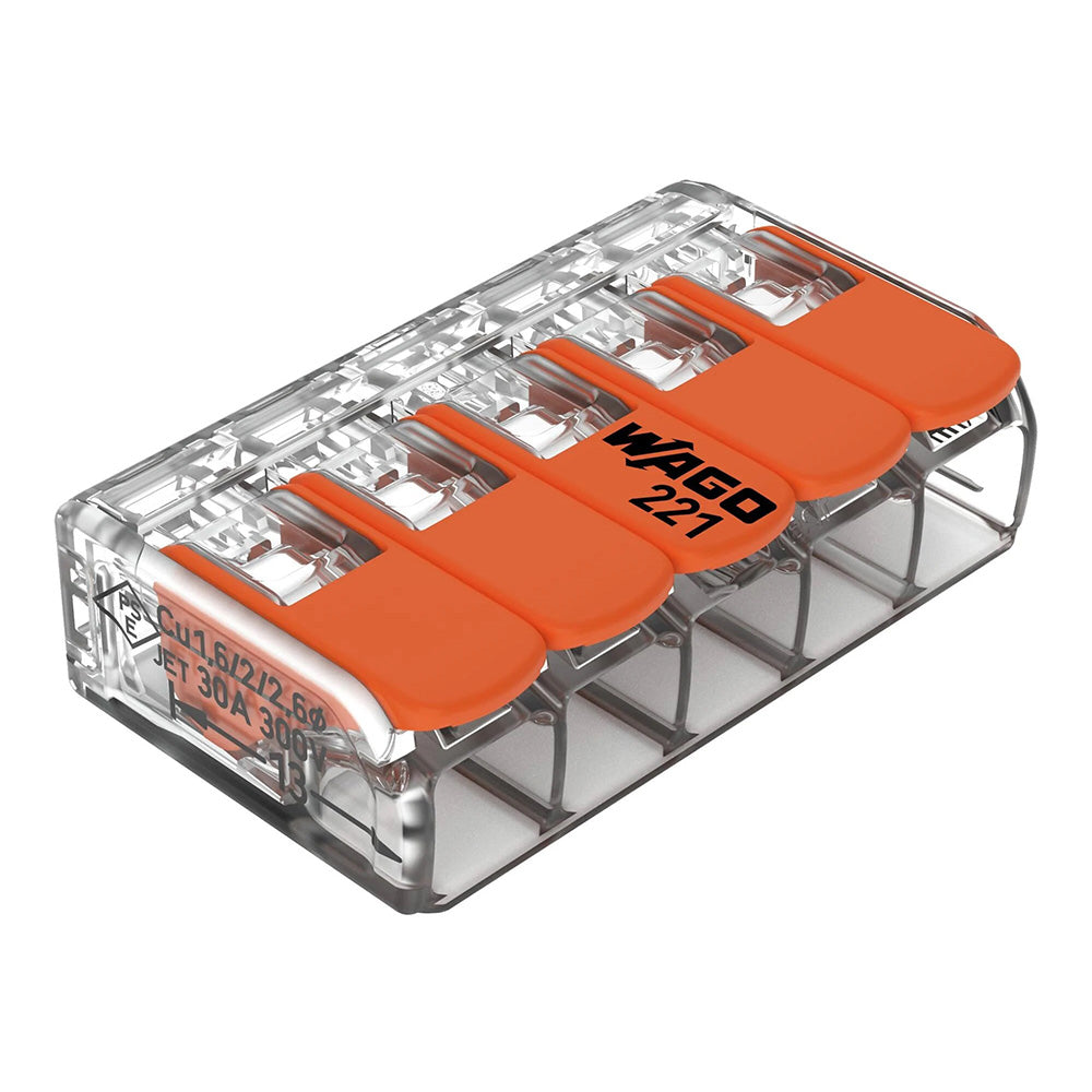 Wago 221 Lever Type 5 Way Splicing Connector 0.5 - 6mm² - Orange
