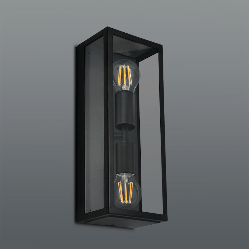 Spazio Rubik Long Wall Rectangular 2 Light 60W Wall Fitting - Black