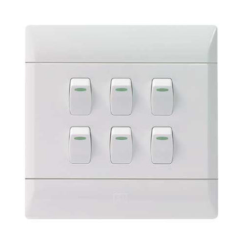CBi PVC 6 Lever Light Switch 4 x 4