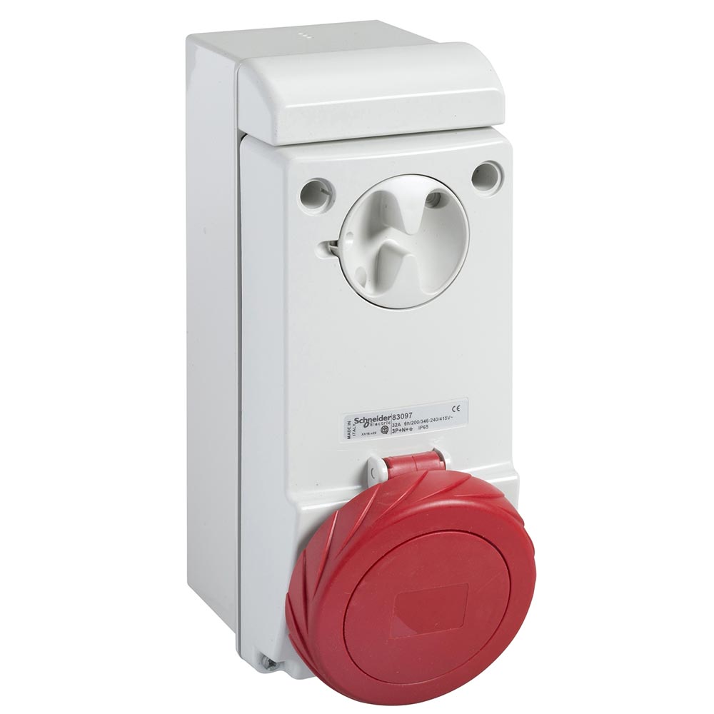 Schneider Pratika 4 Pin Industrial Wall Mount Socket Waterproof with Interlock Switch