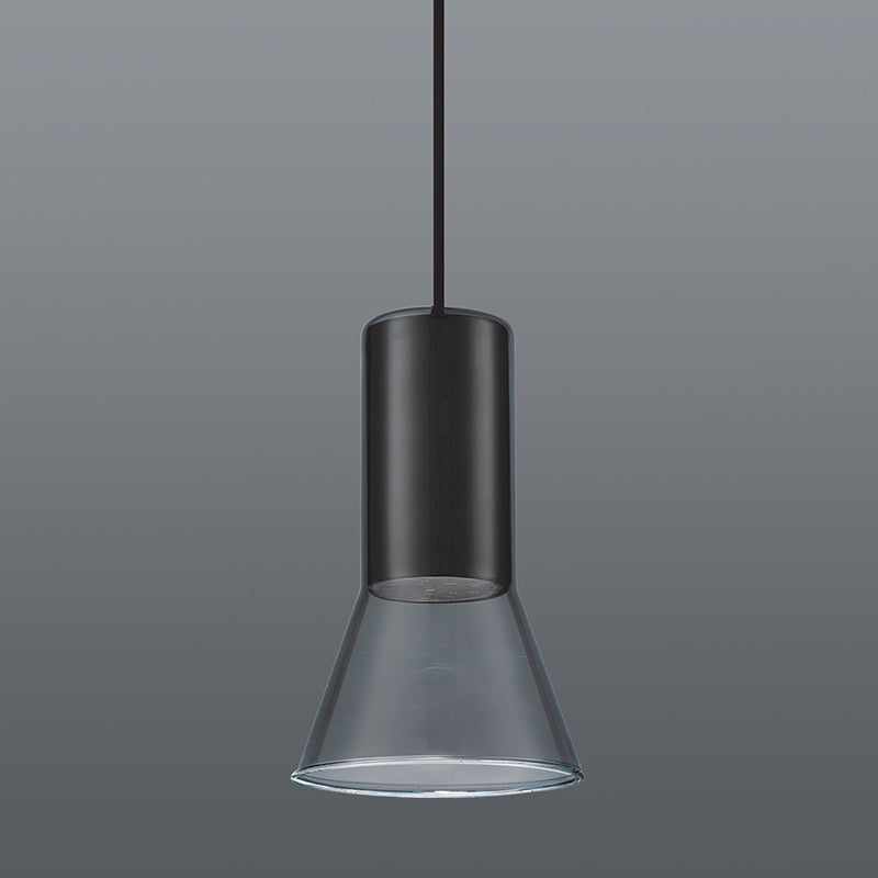 Spazio Cone Aluminium Glass Pendant 10W - Sand Black / Smoke