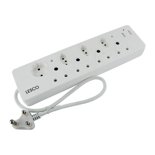 Lesco Domestic Multiplug 4 RSA 3 Slimline 2 USB Schuko - White