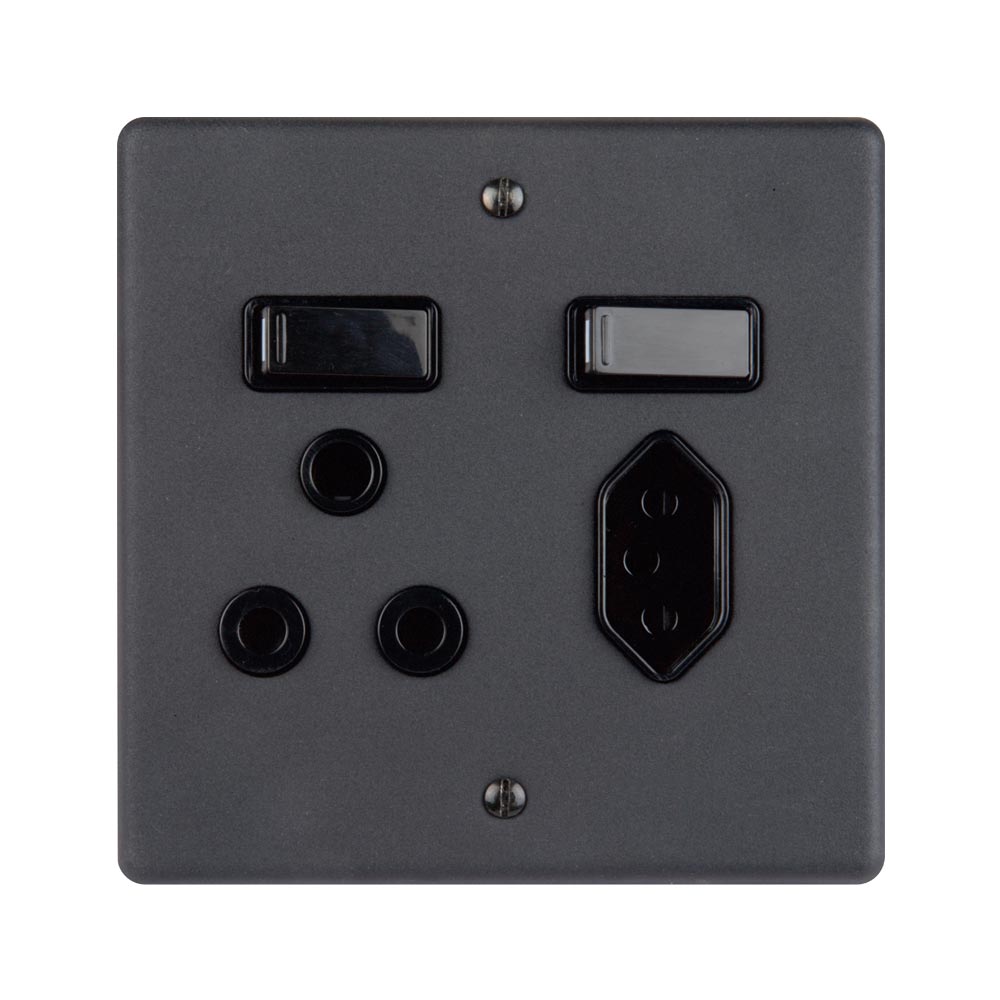 Lesco Matt Black RSA Slimline Wall Socket 4 x 4