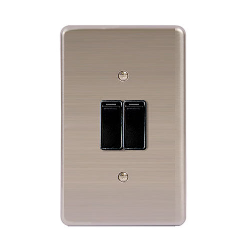 Lesco Stainless Steel 2 Lever 1 Way Light Switch 2 x 4 - Black Switch