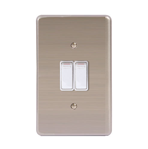 Lesco Stainless Steel 2 Lever 1 Way Light Switch 2 x 4 - White Switch