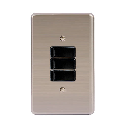 Lesco Stainless Steel 3 Lever 1-Way Light Switch 4 x 2 - Black