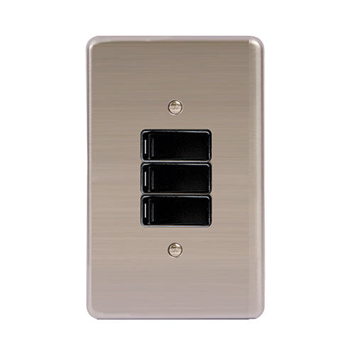 Lesco Stainless Steel 3 Lever 1 Way Light Switch 2 x 4 - Black Switch
