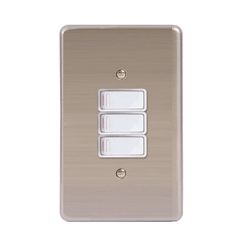 Lesco Stainless Steel 3 Lever 1-Way Light Switch 4 x 2 - White