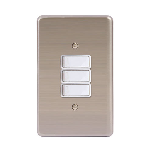 Lesco Stainless Steel 3 Lever 1 Way Light Switch 2 x 4 - White Switch