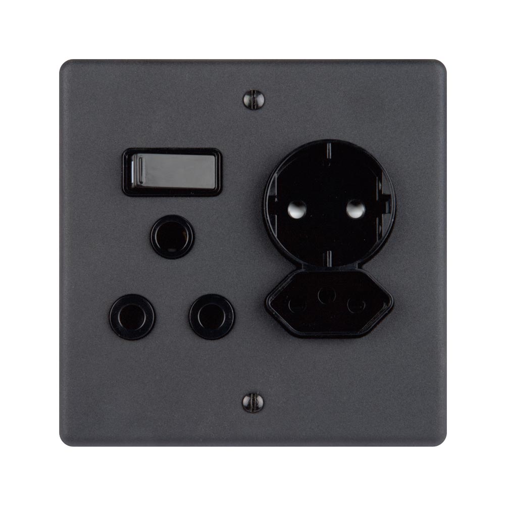 Lesco Matt Black RSA Schuko Slimline Wall Socket 4 x 4