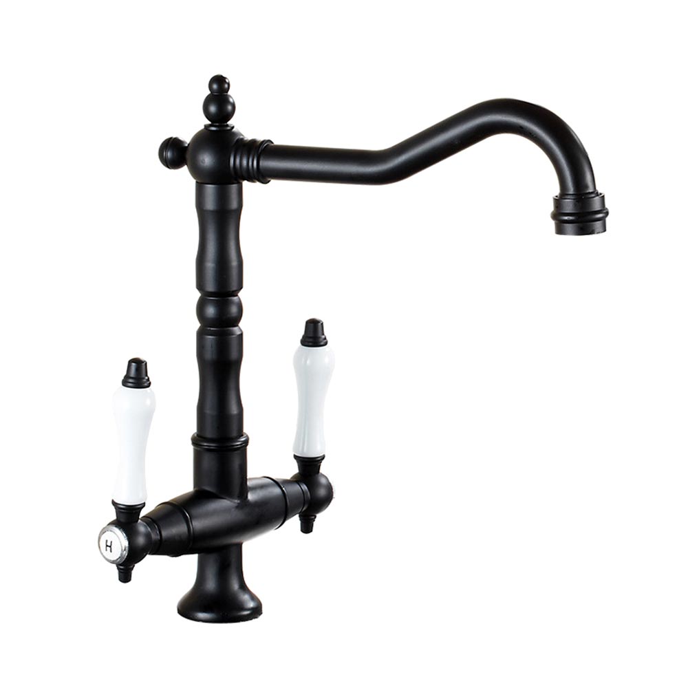 Trendy Taps Large Spout Dual Lever Swivel Mixer Blackened Brass