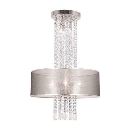 Chrome LED Chandelier with Crystals & Transparent Grey Shade