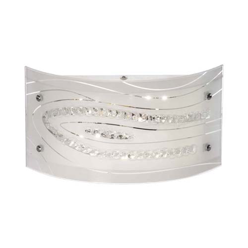 Bright Star Rectangular curved White Patterned Glass with Crystals and Polished Chrome Clips 300mm