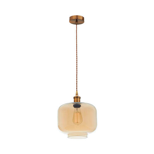 Bright Star Brown Bronze Cord Pendant with Amber Glass