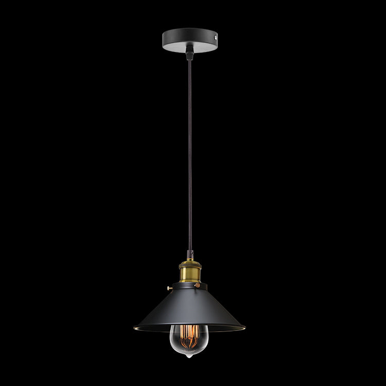 K. Light Vintage Metal Cone Pendant - Black & Antique Brass
