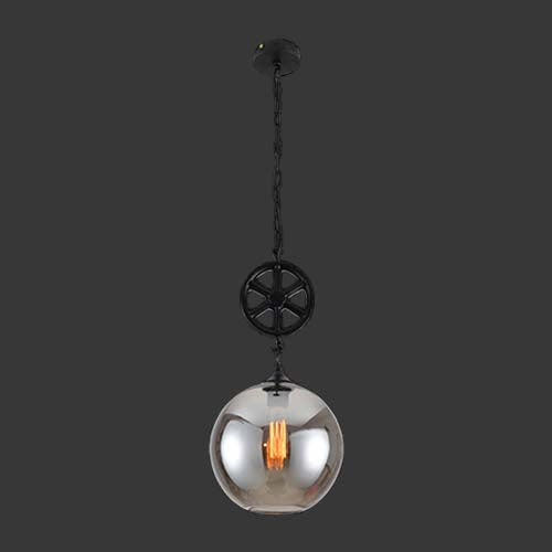 K. Light Industrial Glass Ball Pendant - Smoke