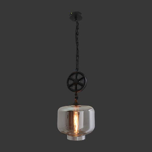 K. Light Industrial Glass Square Pendant - Smoke