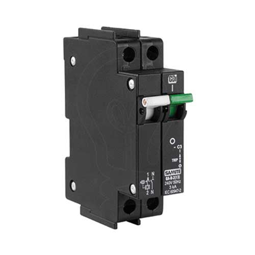 CBi QA-N-2(13) Mini Rail Circuit Breaker 1P+N 3kA