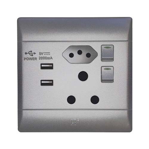 CBi PVC USB Combo Socket 4 x 4 - Silver Shimmer