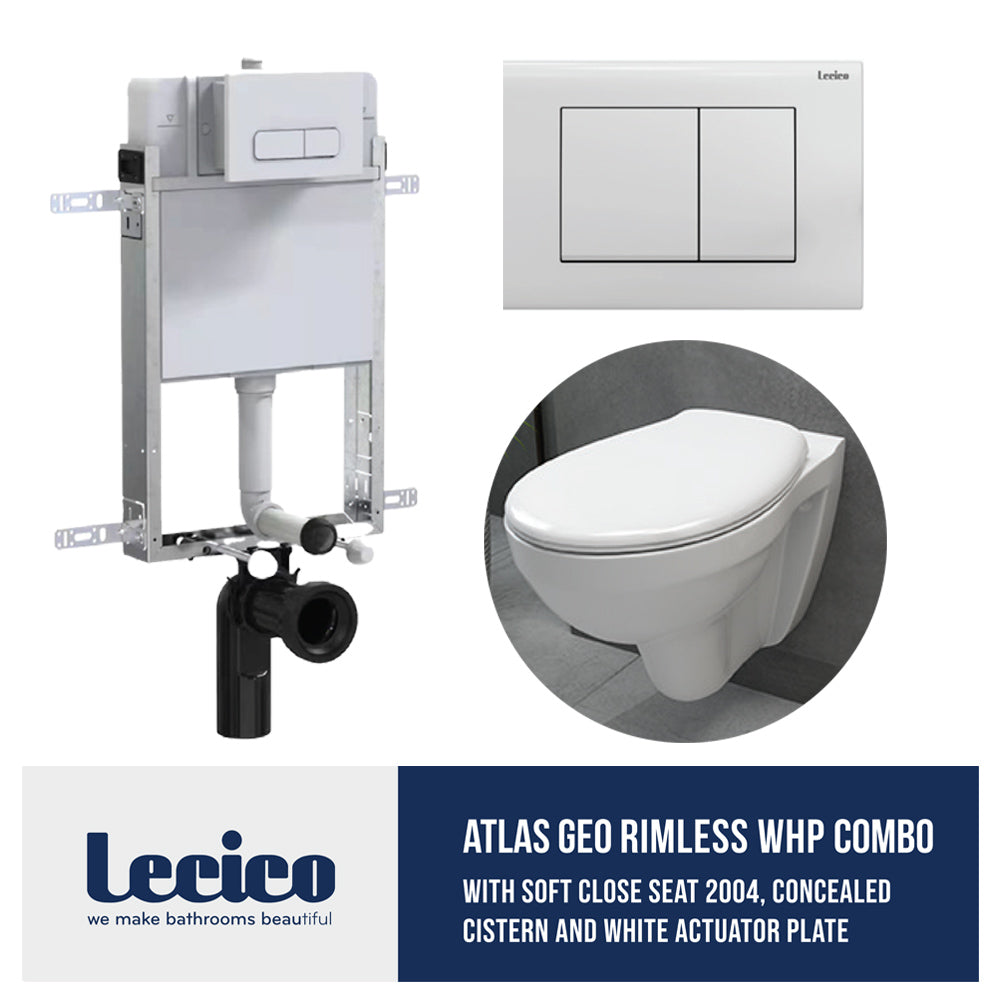 Lecico Atlas Geo Rimless Wall Hung Toilet System Bundle with Soft-Close Seat