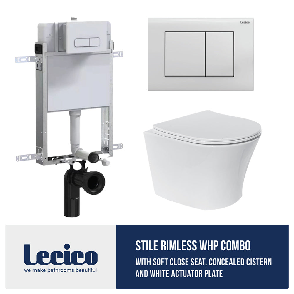 Lecico Stile Rimless Wall Hung Toilet System Bundle with Soft-Close Seat