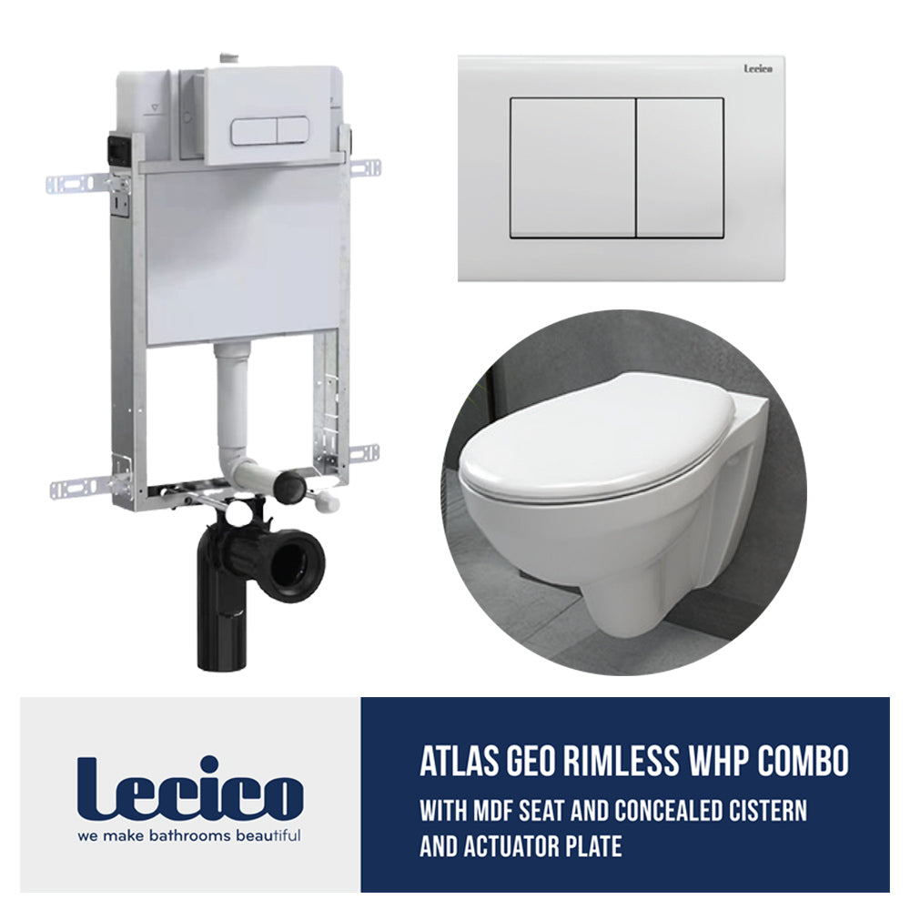 Lecico Atlas Geo Rimless Wall Hung Toilet System Bundle