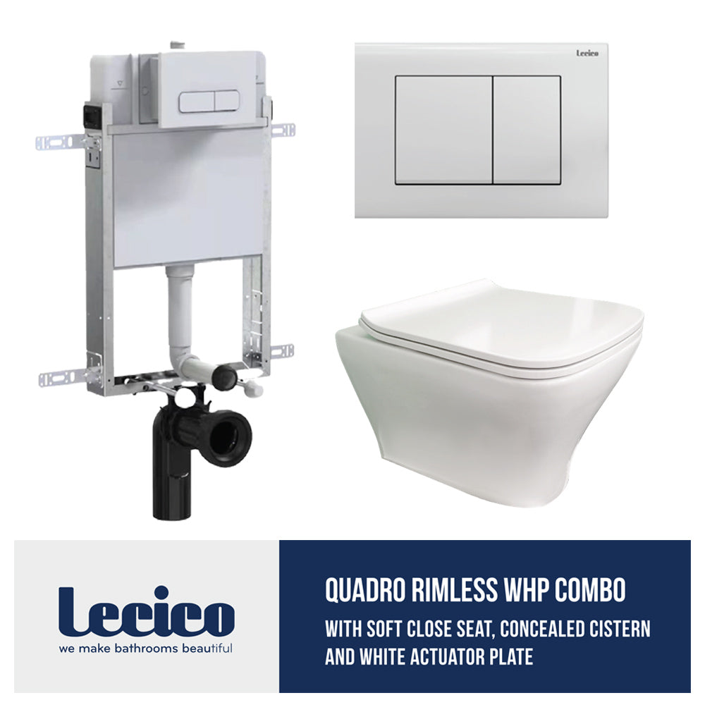 Lecico Quadro Rimless Wall Hung Toilet System Bundle with Soft-Close Seat