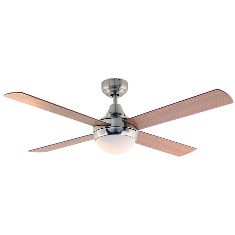 Twister 4 Blade Ceiling Fan with Light 1200mm - Natural Wood / Satin Chrome
