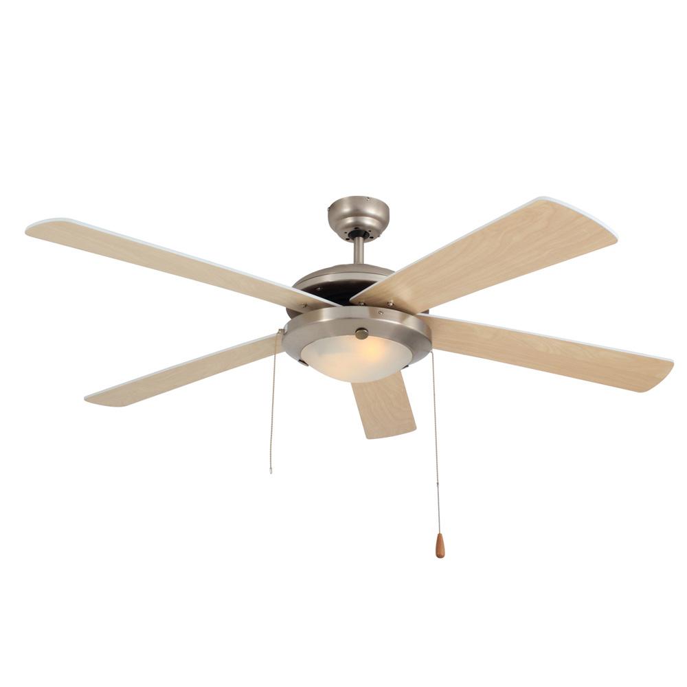 Comet 5 Blade Ceiling Fan with Light 1320mm - Natural Wood / Satin Chrome