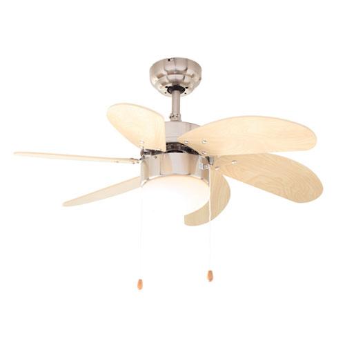 Turbo Swirl 6 Blade Ceiling Fan with Light 760mm - Natural Wood / Satin Chrome