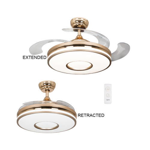 4 Retractable Blade Ceiling Fan with LED Light 1060mm - Brass