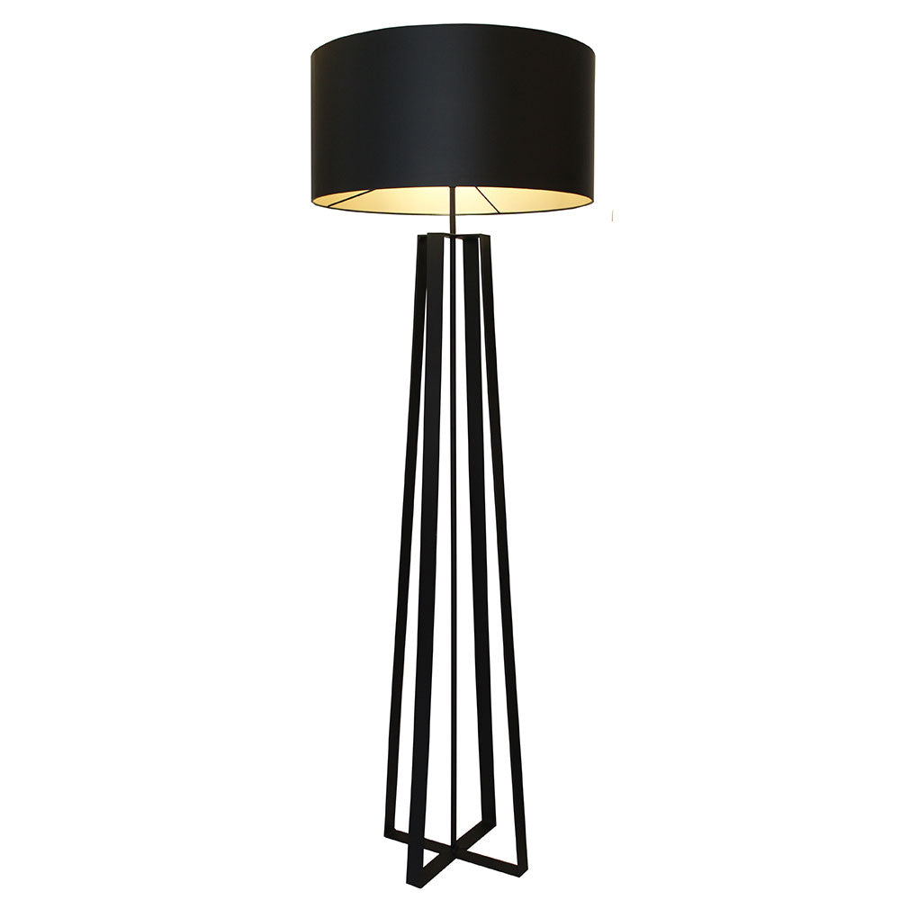 Quad Floor Lamp with Drum Shade - Black