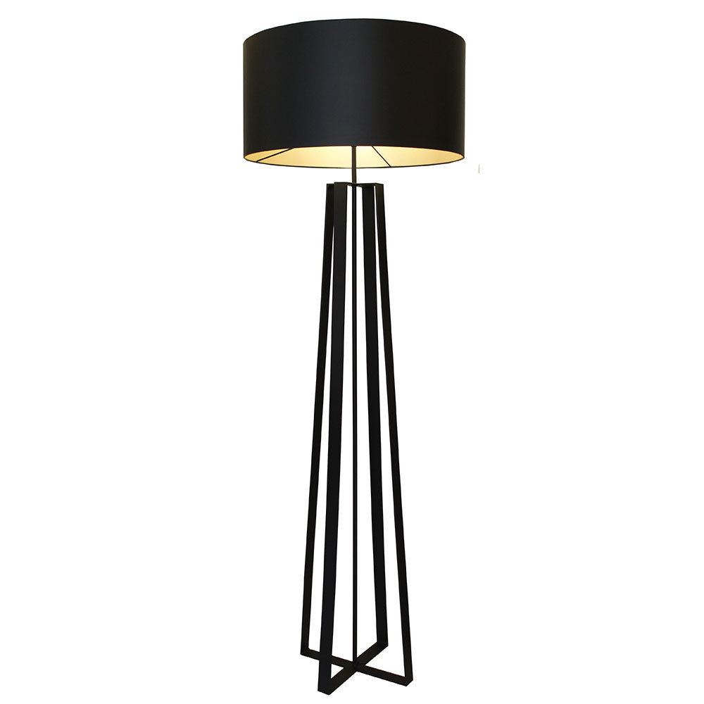 Quad Floor Lamp with Drum Shade - Black