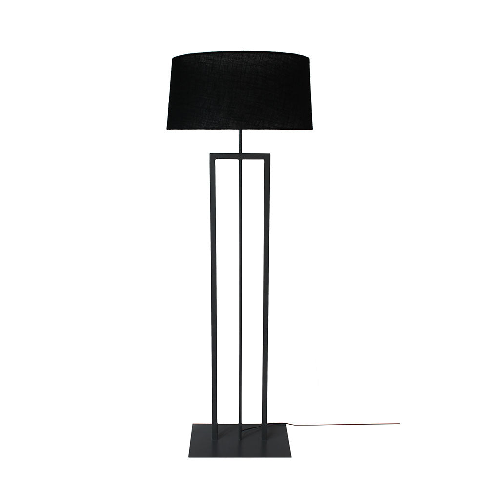 Mild Steel Trophey Floor Lamp with Drum Shade - Black