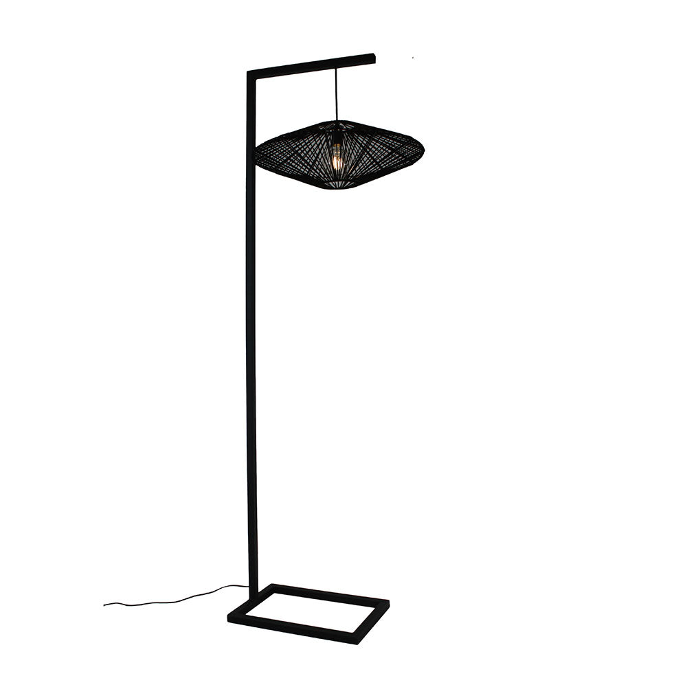 Mild Steel UFO Floor Lamp with Cord Shade - Black