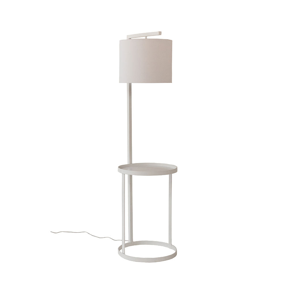 Wire World Tip Toe Floor Lamp & Side Table with Drum Shade - White