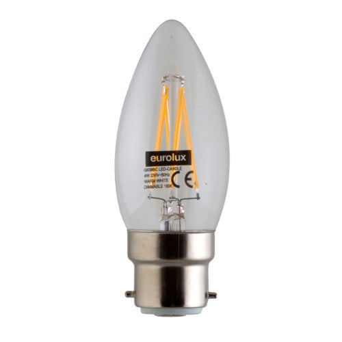 Eurolux LED Filament Candle Bulb B22 4W 400lm 3000K