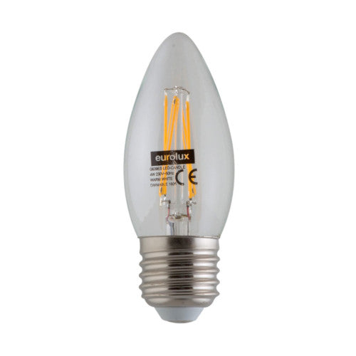 Eurolux LED Dimmable Clear Filament Candle Bulb E27 4W 400lm Warm White